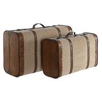 Sæt med kister Home ESPRIT Brun Beige Polyester Træ 60 x 37 x 24 cm