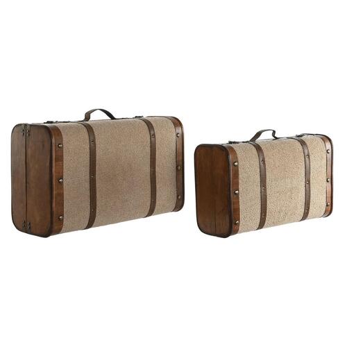 Sæt med kister Home ESPRIT Brun Beige Polyester Træ 60 x 37 x 24 cm