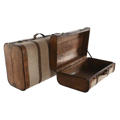 Sæt med kister Home ESPRIT Brun Beige Polyester Træ 60 x 37 x 24 cm