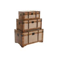 Sæt med kister Home ESPRIT Brun Beige Polyester Træ 80 x 49 x 45 cm (3 enheder)
