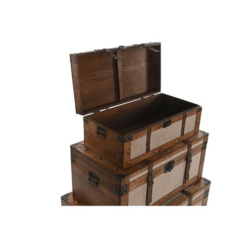 Sæt med kister Home ESPRIT Brun Beige Polyester Træ 80 x 49 x 45 cm (3 enheder)