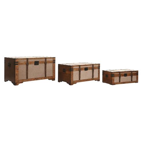 Sæt med kister Home ESPRIT Brun Beige Polyester Træ 80 x 49 x 45 cm (3 enheder)