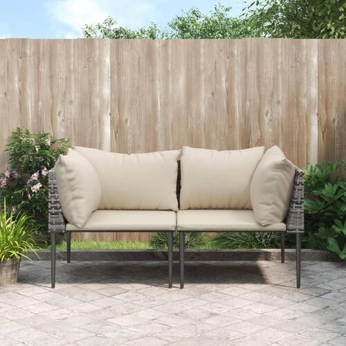 Hjørnemoduler til havesofa 2 stk. med hynder polyrattan grå