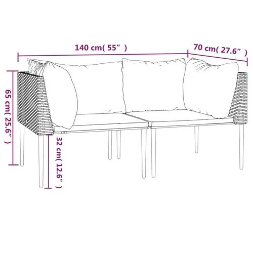 Hjørnemoduler til havesofa 2 stk. med hynder polyrattan grå