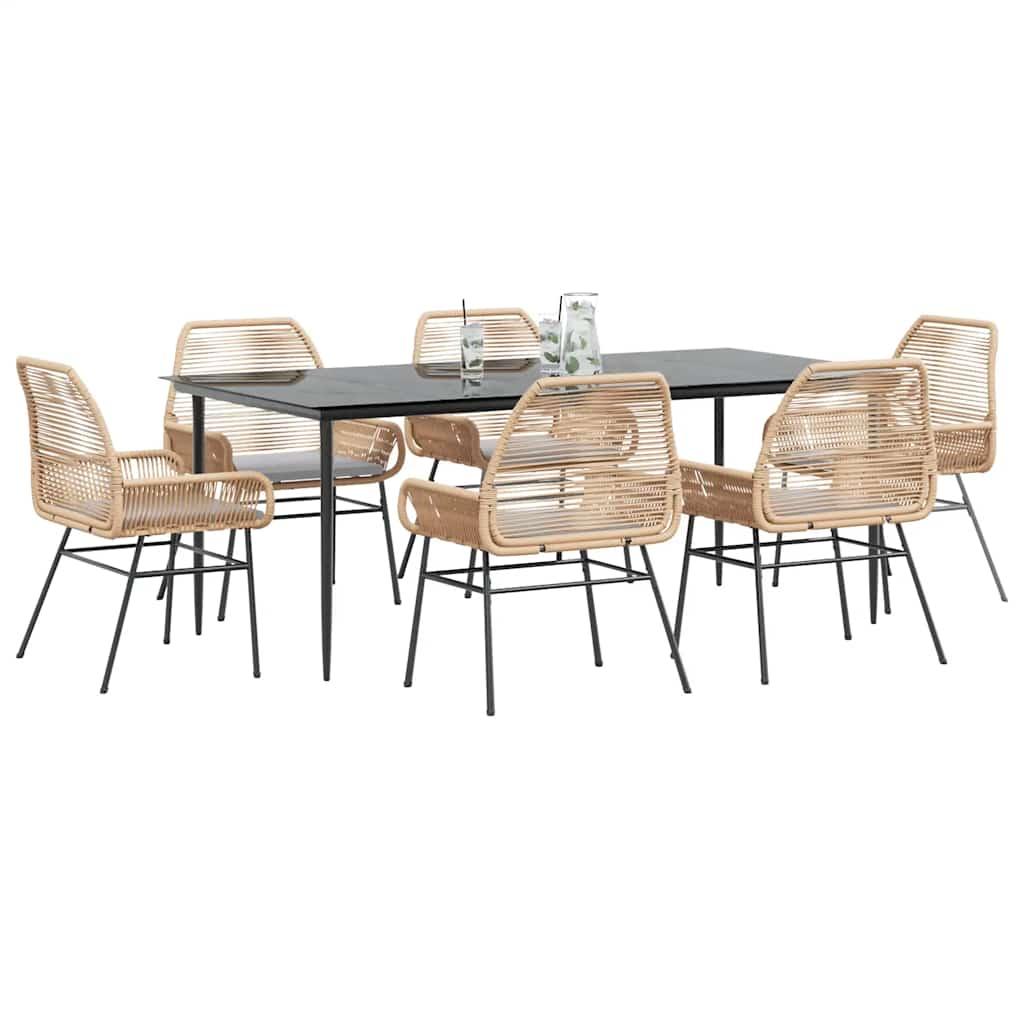 9 Dele Spisebordssæt Til Haven Med Hynder Polyrattan Glas - 6 / Brun / 200 x 100 x 74 cm