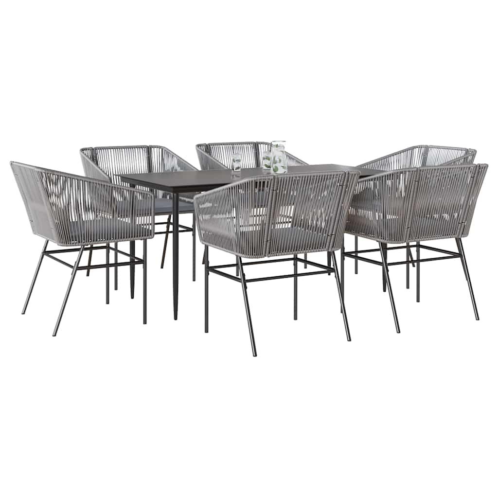 7 Dele Spisebordssæt Til Haven M. Hynder Polyrattan Glas - 6 / Grå / 160 x 80 x 74 cm