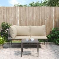 Loungesæt til haven 3 dele med hynder polyrattan grå