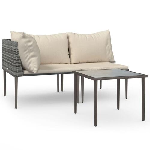 Loungesæt til haven 3 dele med hynder polyrattan grå