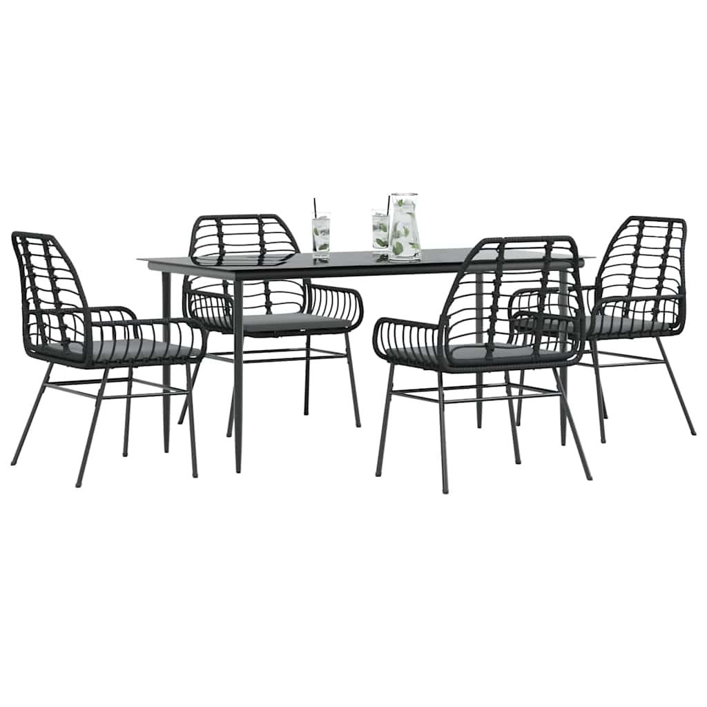 5 Dele Spisebordssæt Til Haven M. Hynder Polyrattan Glas Sort - 4 / Ja / 160 x 80 x 74 cm