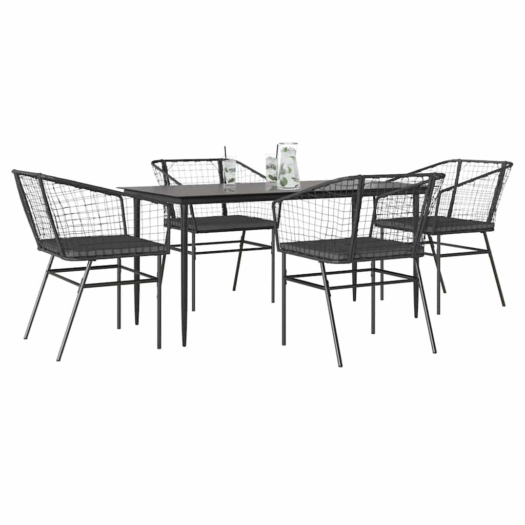 5 Dele Spisebordssæt Til Haven M. Hynder Polyrattan Glas Sort - 4 / Ja / 160 x 80 x 74 cm
