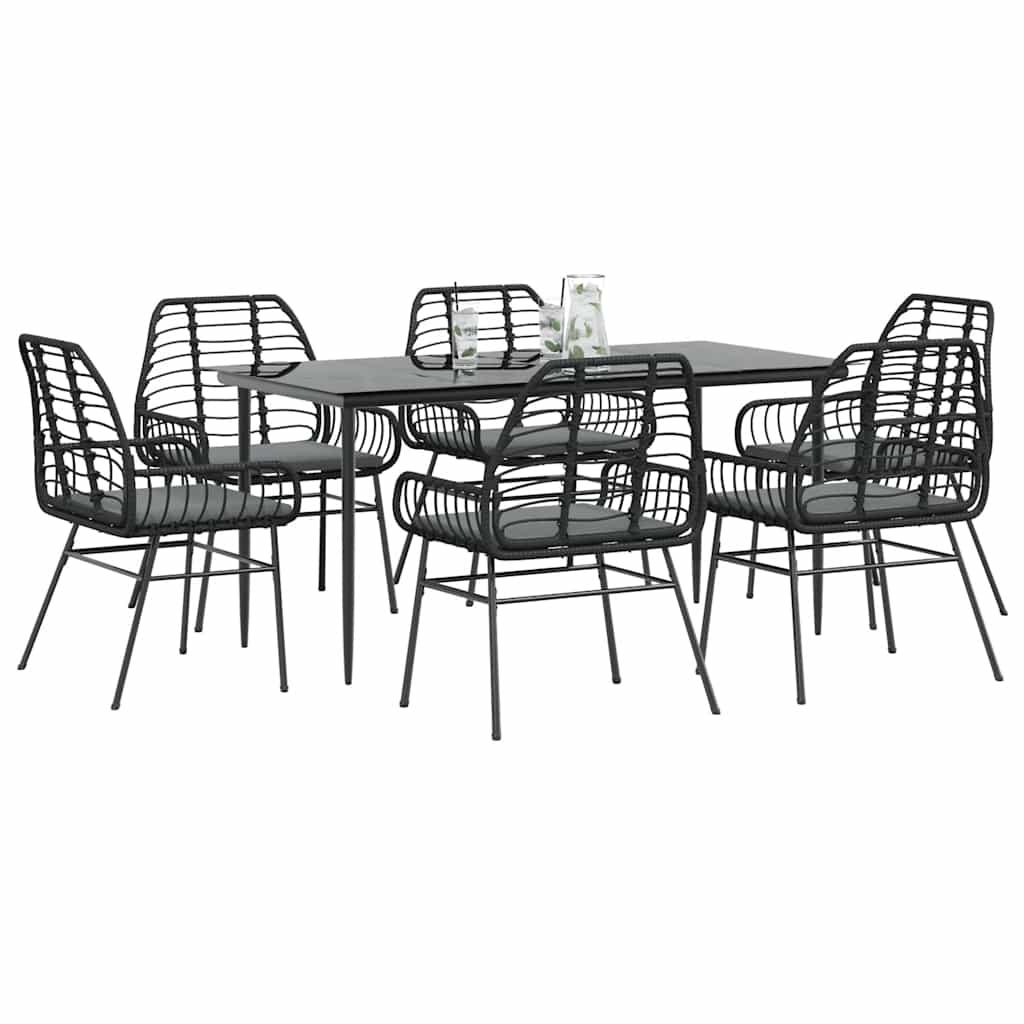 5 Dele Spisebordssæt Til Haven M. Hynder Polyrattan Glas Sort - 6 / Ja / 160 x 80 x 74 cm