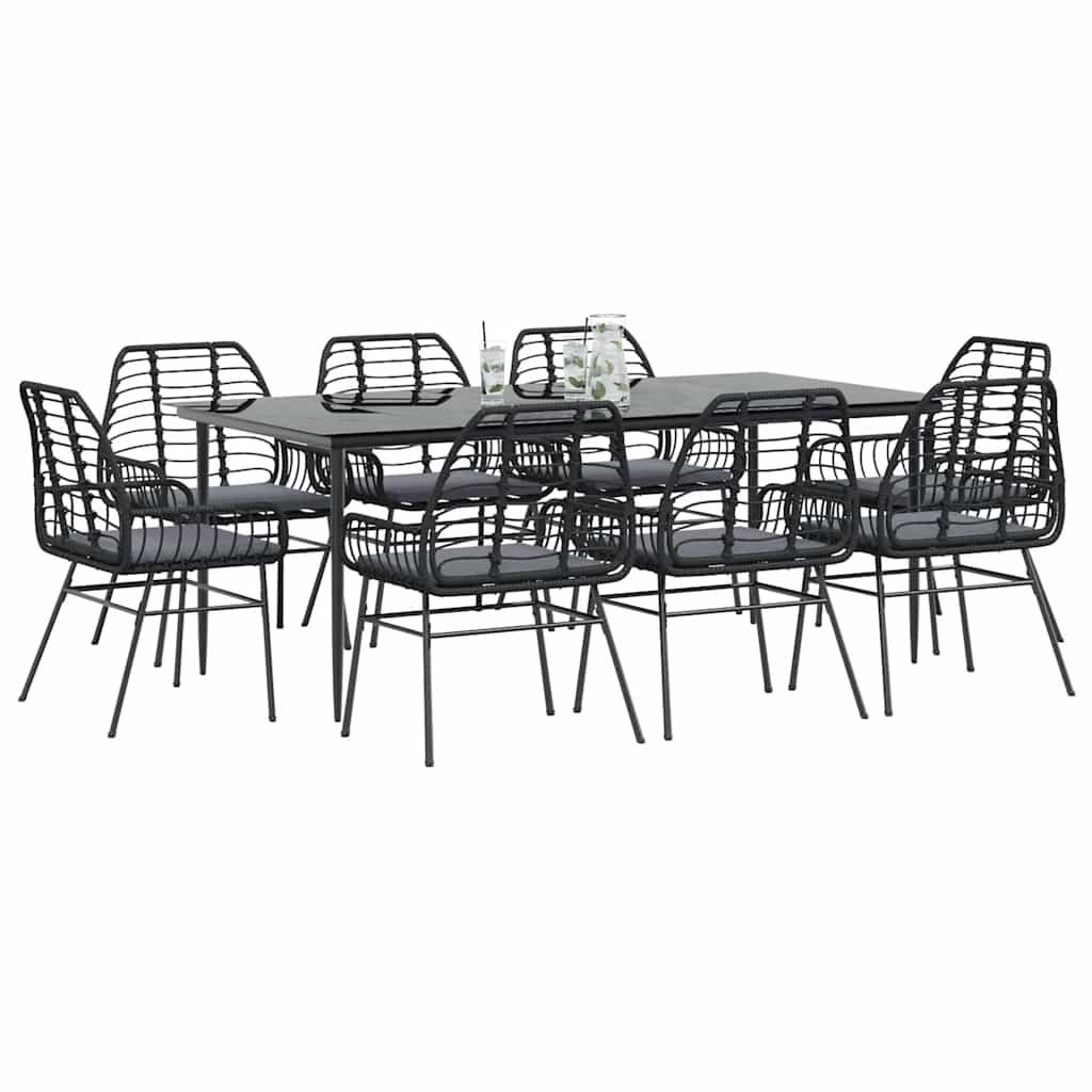 5 Dele Spisebordssæt Til Haven M. Hynder Polyrattan Glas Sort - 8 / Ja / 200 x 100 x 74 cm