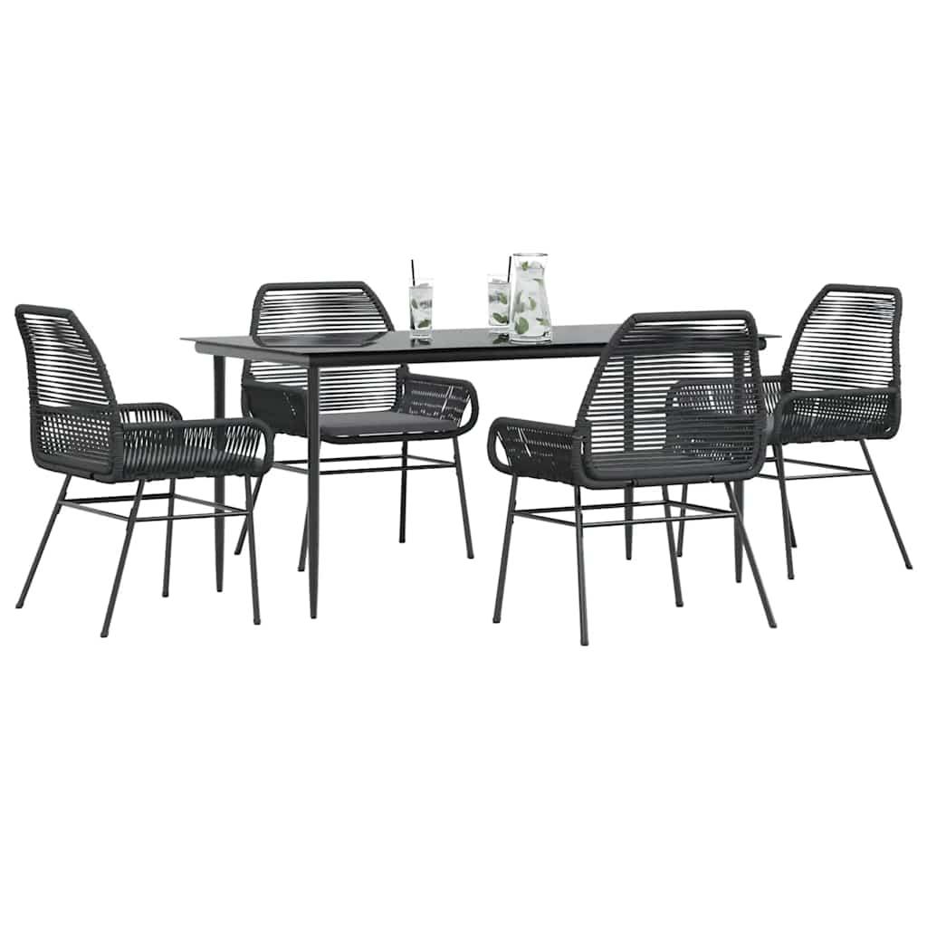 9 Dele Spisebordssæt Til Haven Med Hynder Polyrattan Glas - 4 / Sort / 160 x 80 x 74 cm