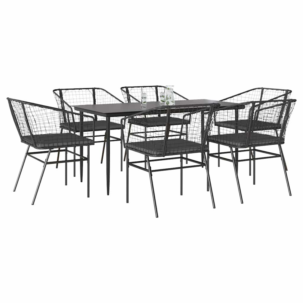 5 Dele Spisebordssæt Til Haven M. Hynder Polyrattan Glas Sort - 6 / Ja / 160 x 80 x 74 cm