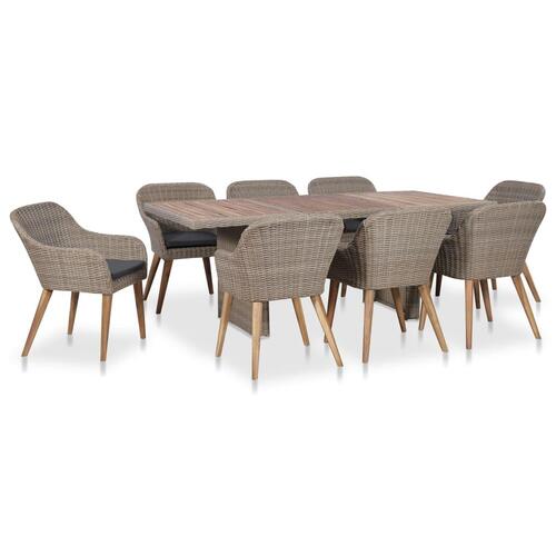 Udendørs spisebordssæt 9 dele med hynder polyrattan