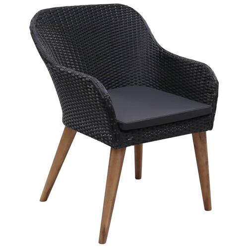 Udendørs spisebordssæt 7 dele med hynder polyrattan sort