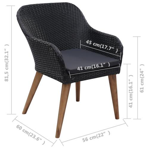 Udendørs spisebordssæt 7 dele med hynder polyrattan sort