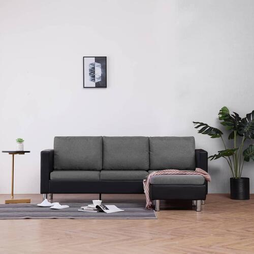 3-personers sofa med hynder kunstlæder sort
