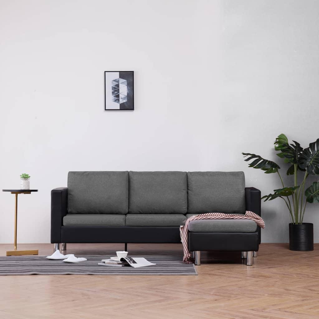 3-personers sofa med hynder kunstlæder sort
