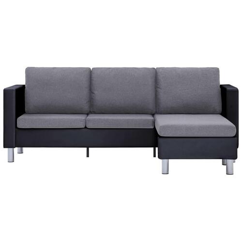 3-personers sofa med hynder kunstlæder sort