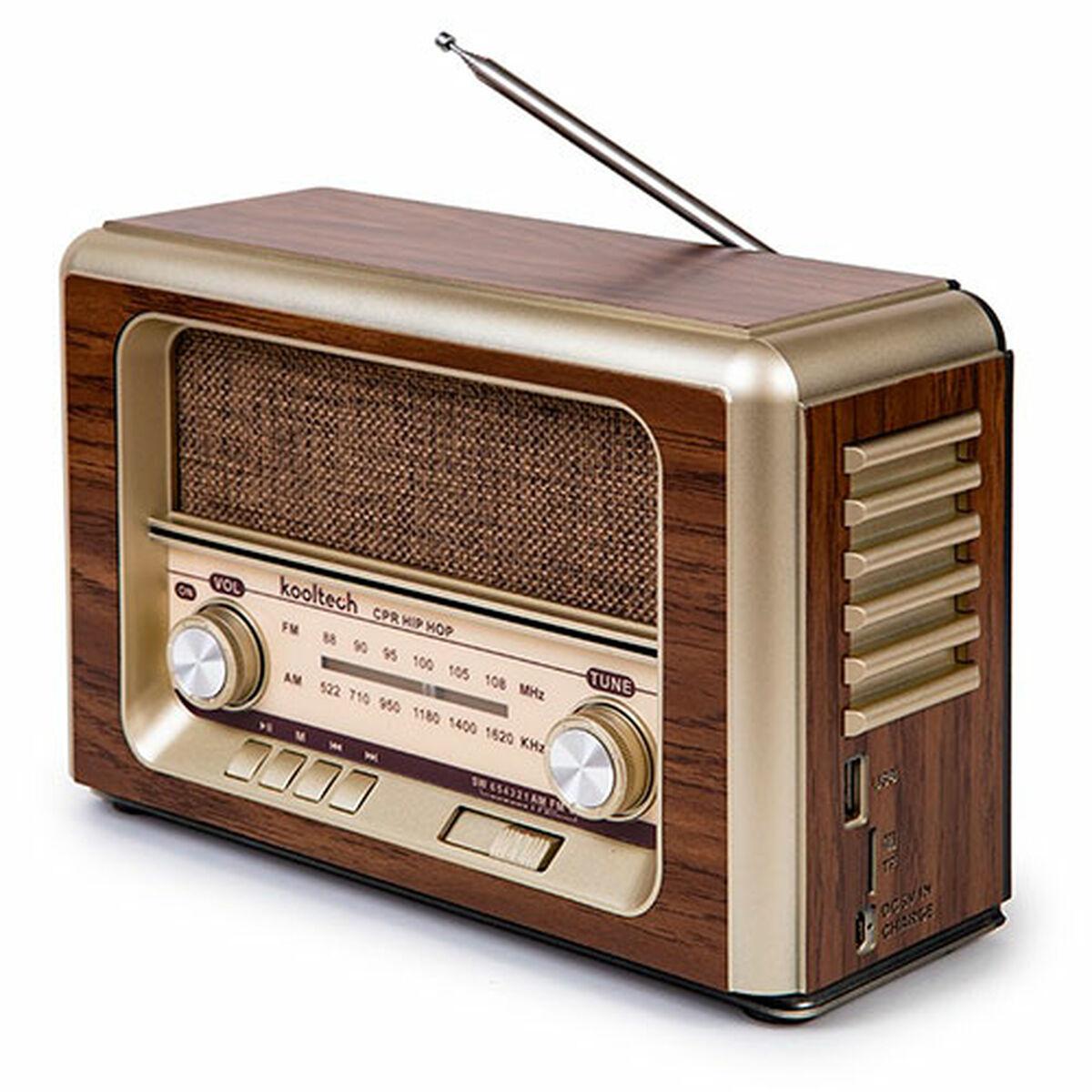 Kooltech Retro bærbar Bluetooth-radio AM/FM - brun/guldfarvet