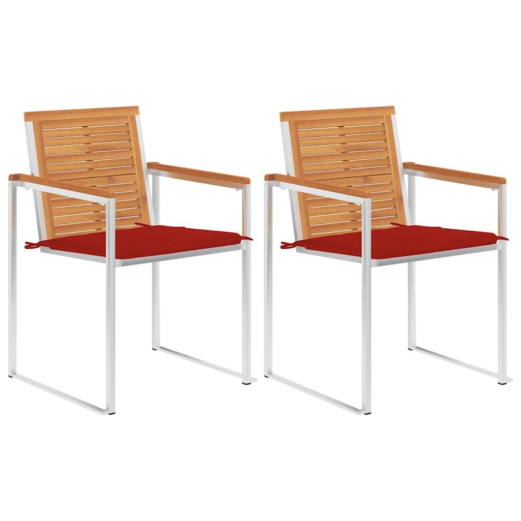 Havestole Med Hynder 2 Stk. Massivt Akacietræ Og Stål - 2 / Rød