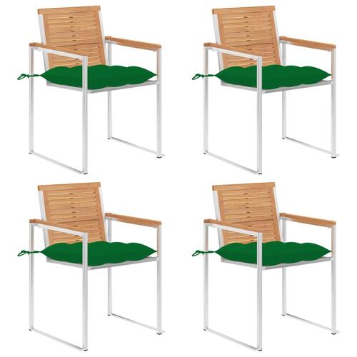 Havestole 4 stk. med hynder massivt teaktræ