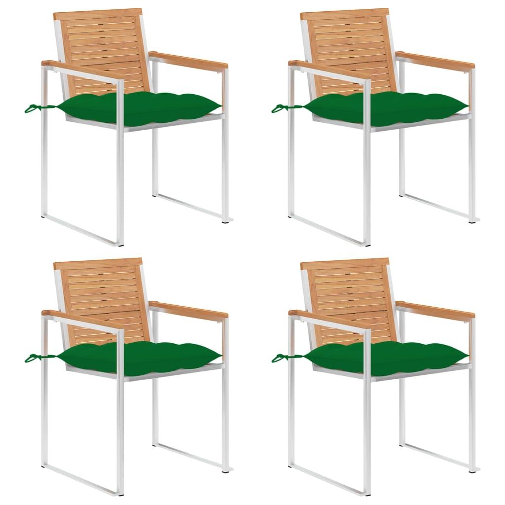 Havestole 4 stk. med hynder massivt teaktræ