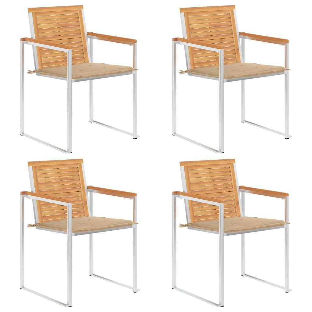 Havestole 4 stk. med hynder massivt teaktræ