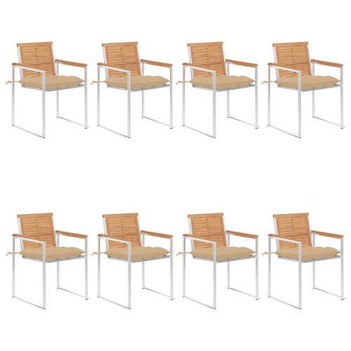 Havestole 8 stk. med hynder massivt teaktræ