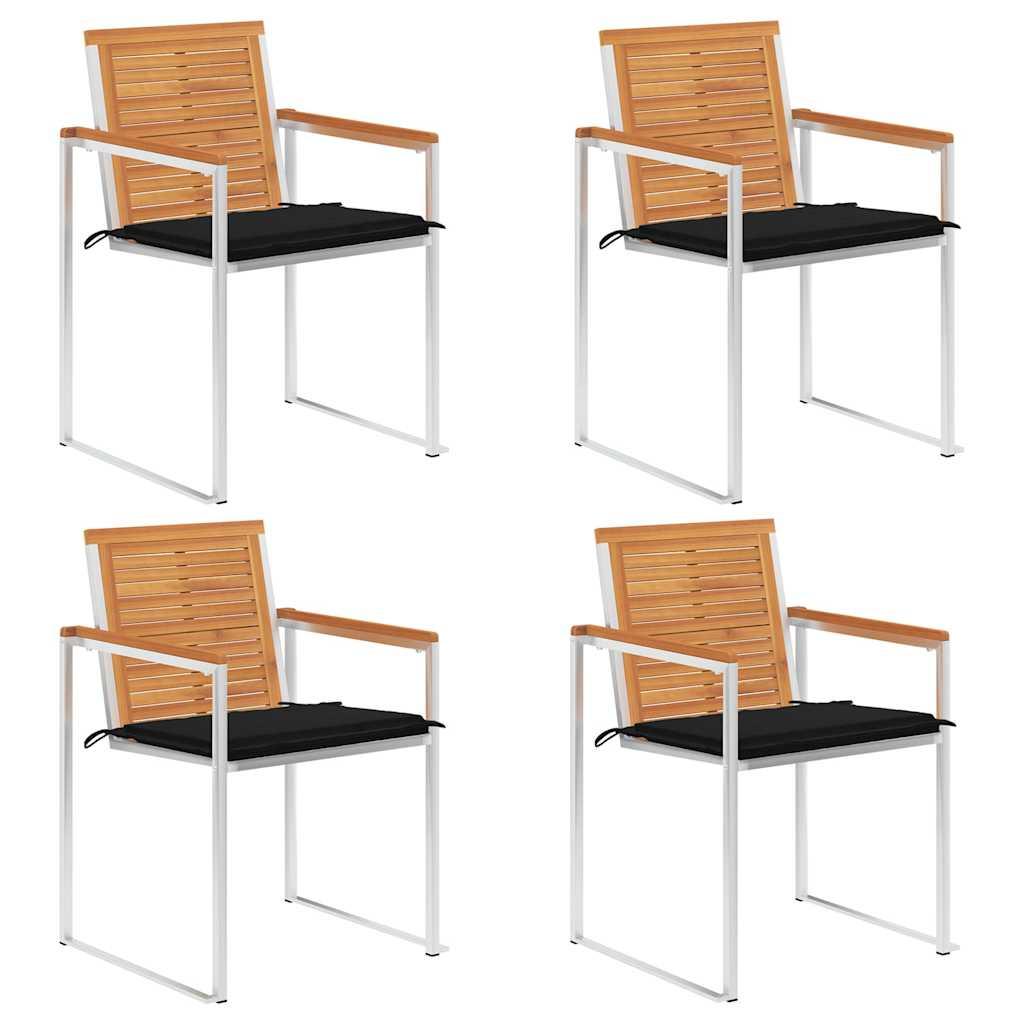 Havestole Med Hynder 2 Stk. Massivt Akacietræ Og Stål - 4 / Sort