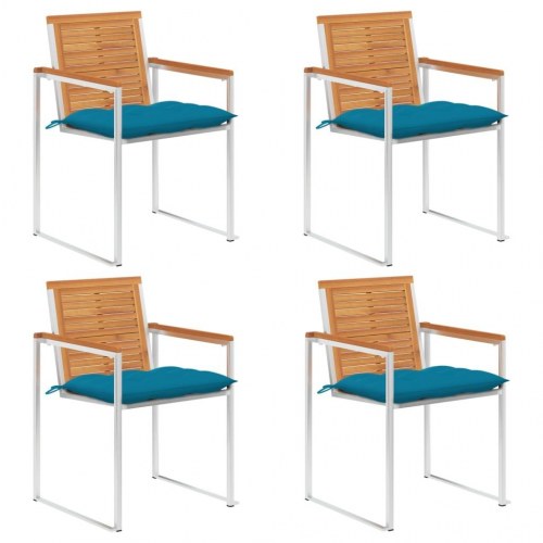 Havestole 4 stk. med hynder massivt akacietræ