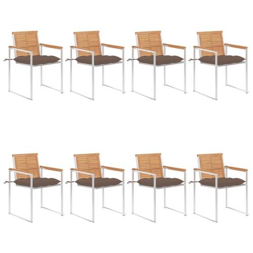 Havestole 8 stk. med hynder massivt teaktræ