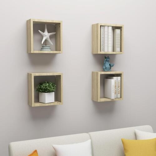 Væghylder 4 stk. 30x15x30 cm kubeformet sonoma-eg (OUTLET A)