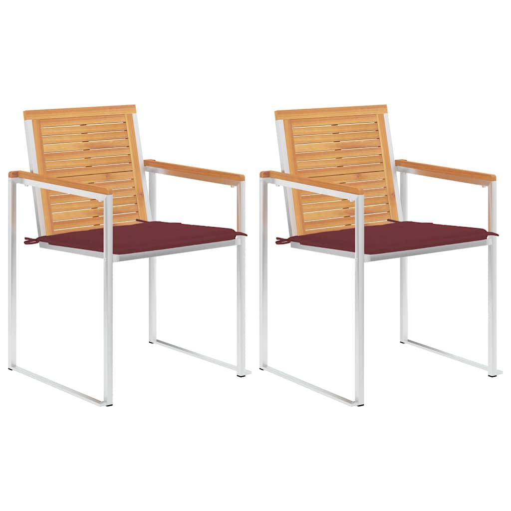 Havestole Med Hynder 2 Stk. Massivt Teaktræ Og Stål - 2 / Vinrød