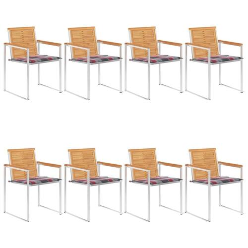 Havestole 8 stk. med hynder massivt teaktræ