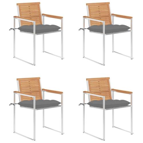 Havestole 4 stk. med hynder massivt teaktræ