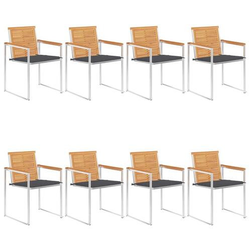 Havestole 8 stk. med hynder massivt teaktræ