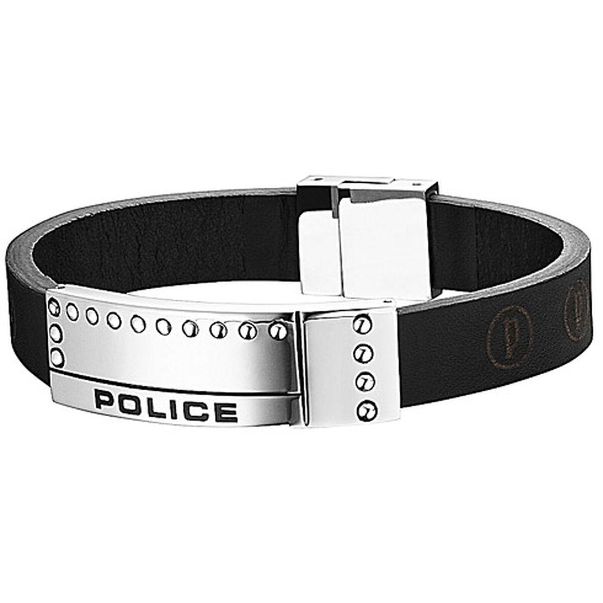 Police armbånd til mænd - læder, sort, 18 cm (PJ.24643BLB.01-L)