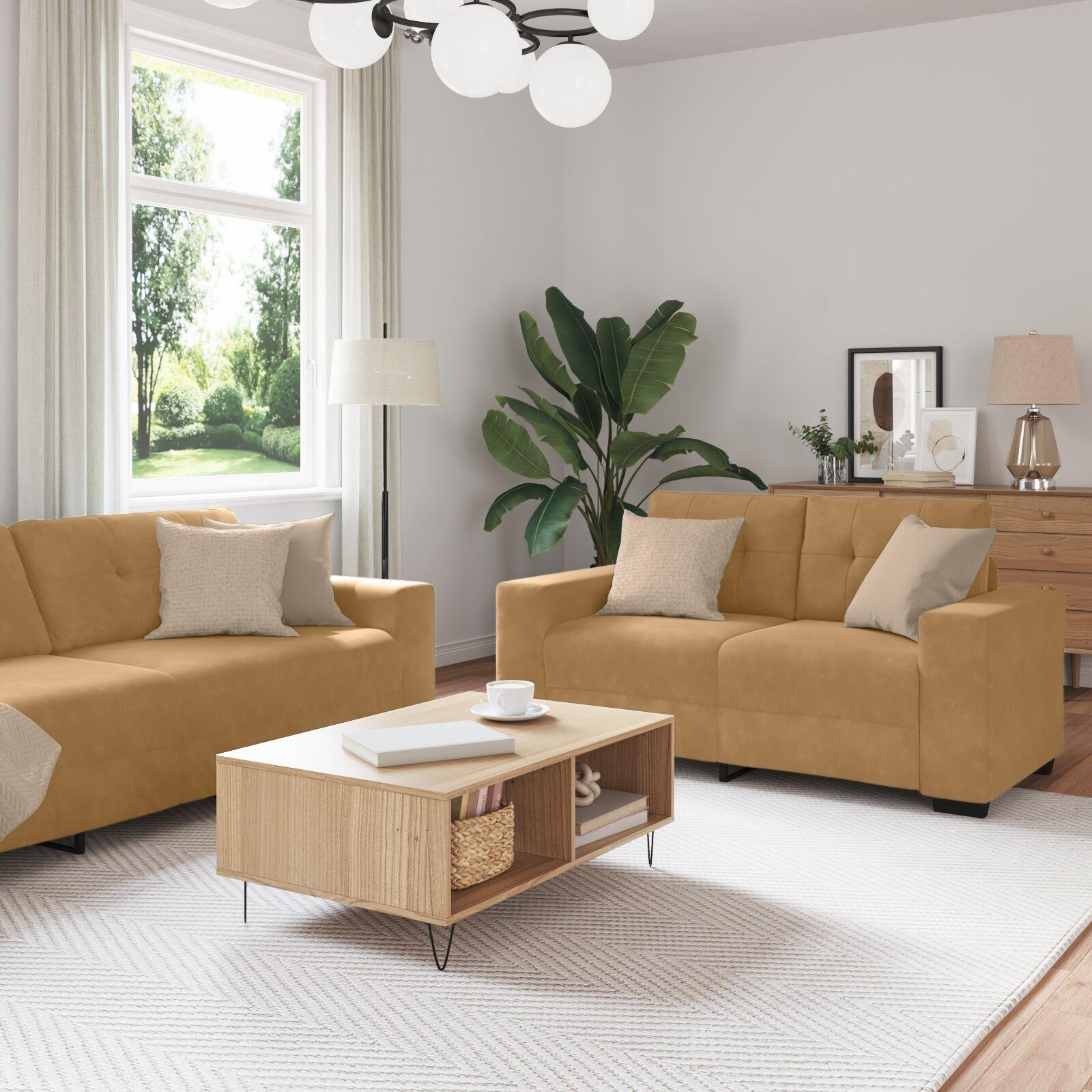 Sofa Sæt 2 stk Brun 221 x 78 x 80 cm Fløjl billede
