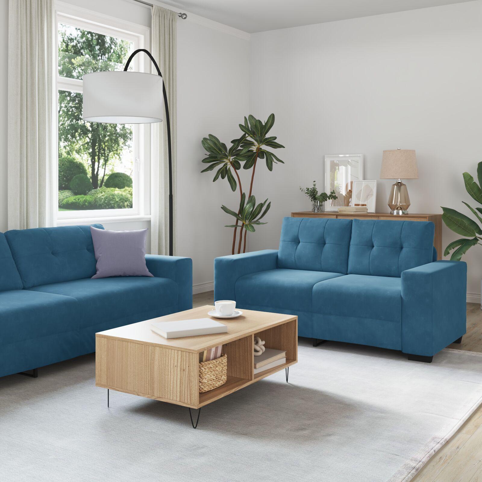 Sofa Sæt 2 stk Blå 221 x 78 x 80 cm Fløjl billede
