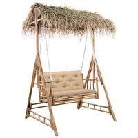 2-personers gyngesofa med palmeblade og hynde 202 cm bambus