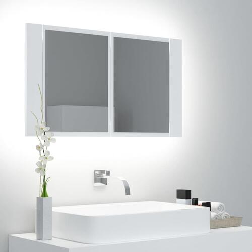 Badeværelsesskab m. spejl og LED-lys 80x12x45 cm akryl hvid (OUTLET C)