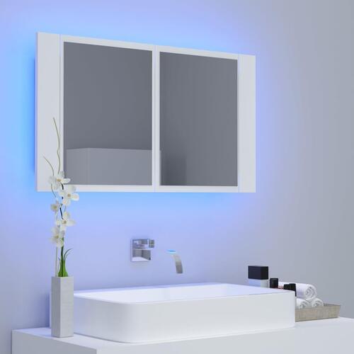 Badeværelsesskab m. spejl og LED-lys 80x12x45 cm akryl hvid (OUTLET C)