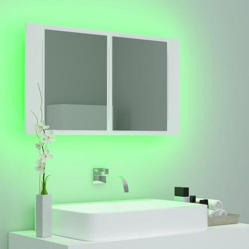 Badeværelsesskab m. spejl og LED-lys 80x12x45 cm akryl hvid (OUTLET C)