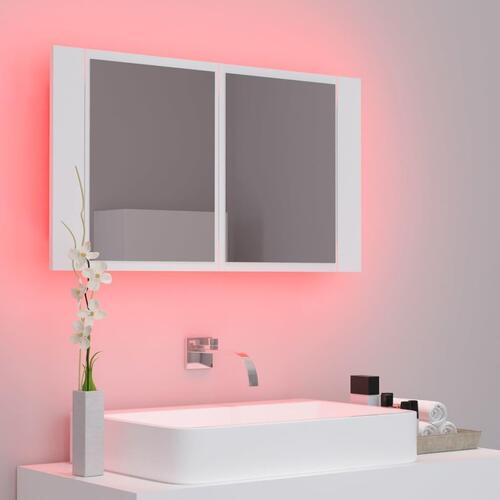 Badeværelsesskab m. spejl og LED-lys 80x12x45 cm akryl hvid (OUTLET C)