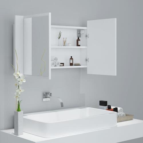 Badeværelsesskab m. spejl og LED-lys 80x12x45 cm akryl hvid (OUTLET C)