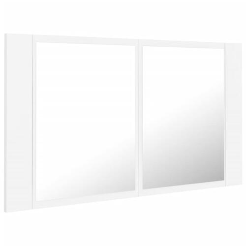 Badeværelsesskab m. spejl og LED-lys 80x12x45 cm akryl hvid (OUTLET C)