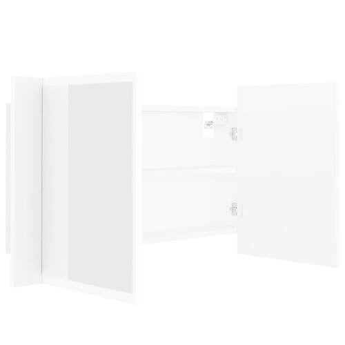 Badeværelsesskab m. spejl og LED-lys 80x12x45 cm akryl hvid (OUTLET C)