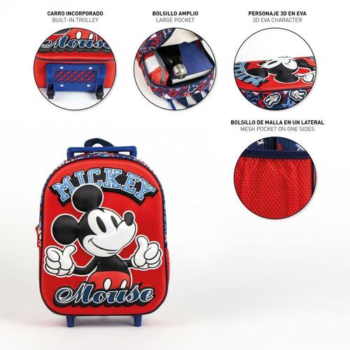 Skolerygsæk med Hjul Mickey Mouse 3D